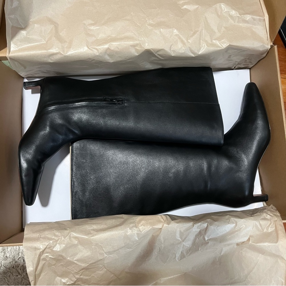 The Dimes Tall Kitten Heel Boot in Crinkle Leather - Extended Calf